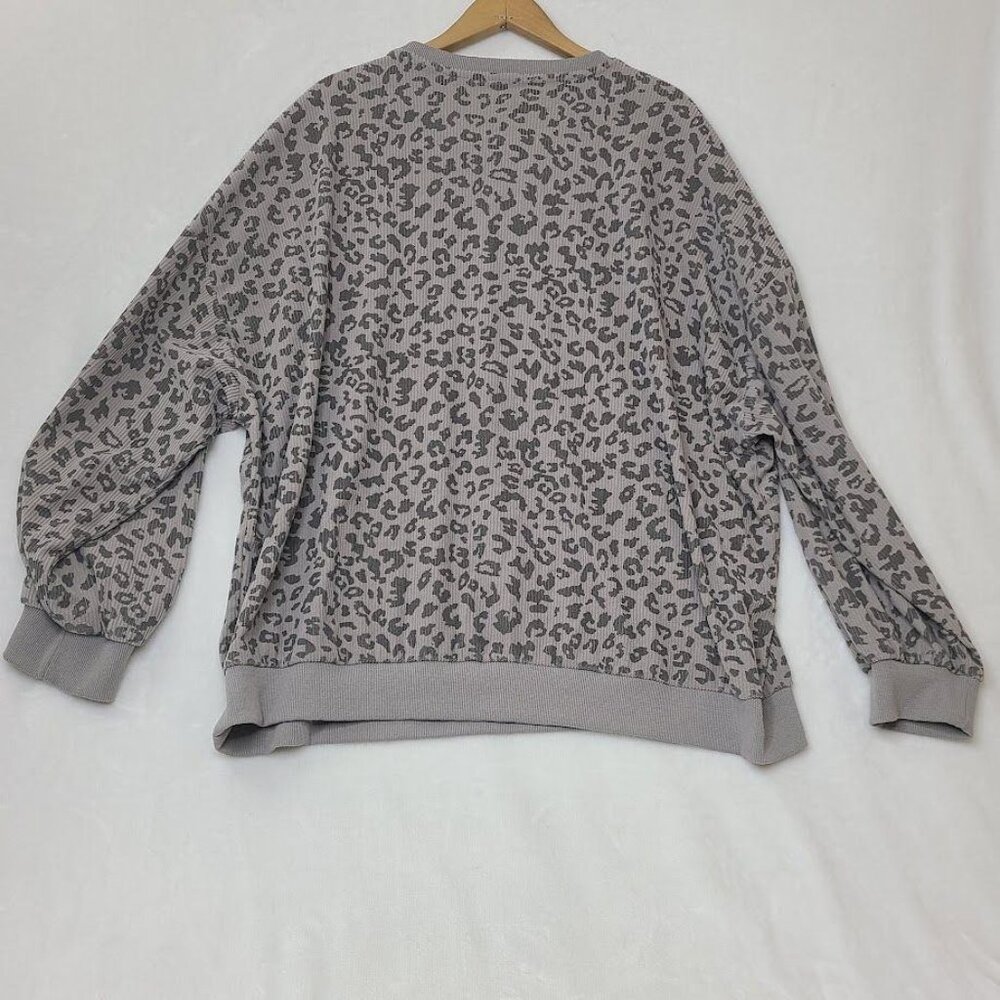 Dazy Sweatshirt Women's XL Gray Leopard Print Ribbed Cotton - Picture 4 of 7